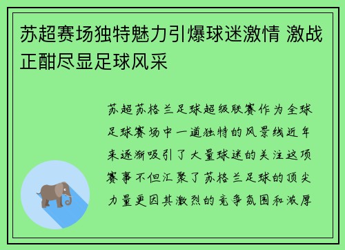 苏超赛场独特魅力引爆球迷激情 激战正酣尽显足球风采